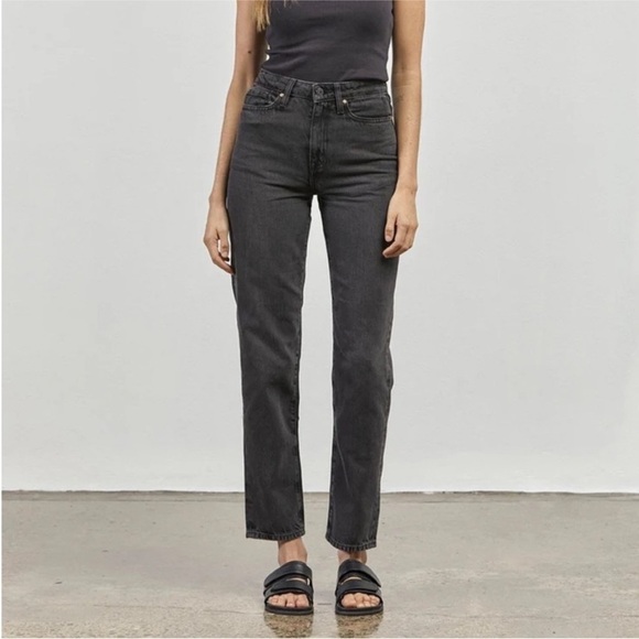 Outland Denim Abigail Straight Leg High Rise Jeans Aged Black 26 - Picture 1 of 10